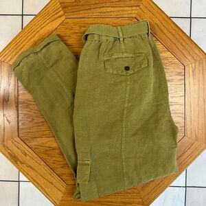 *NICOLE MILLER* Olive Green Tie-Waist Pants w/ Pockets Size Large